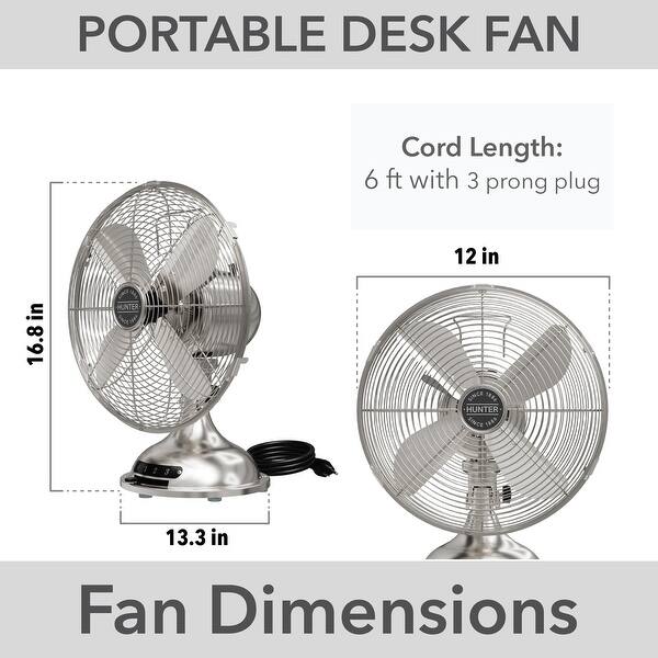 Hunter Classic 12" Portable Desk/ Table Fan - 3 speeds, Oscillating - Office, Fitness Room, Bedroom