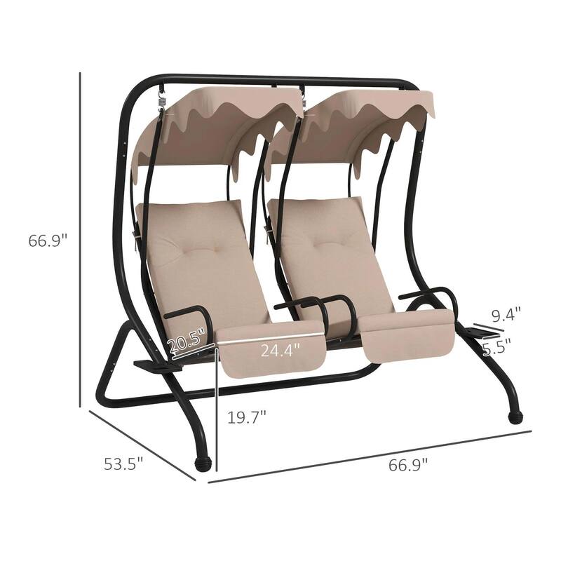 Cozy 2-Seater Outdoor Swing Chair with Cup Holder and Removable Canopy