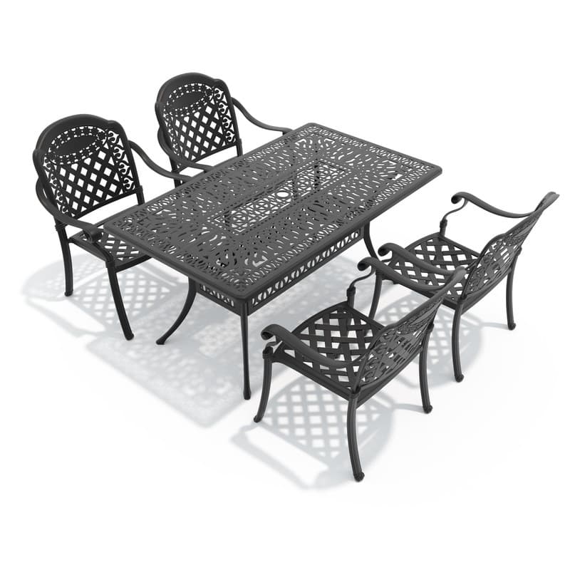 5-Piece Cast Aluminum Outdoor Dining Set with Cushions