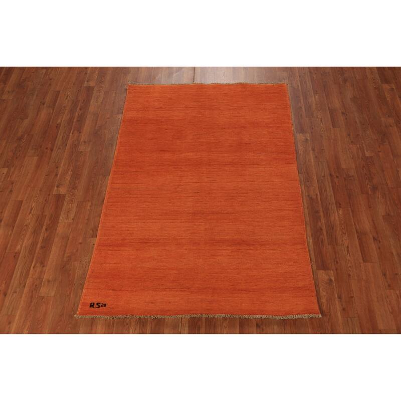Orange Gabbeh Modern Rug Hand-Knotted Bedroom Wool Carpet - 4'0" x 5'9"