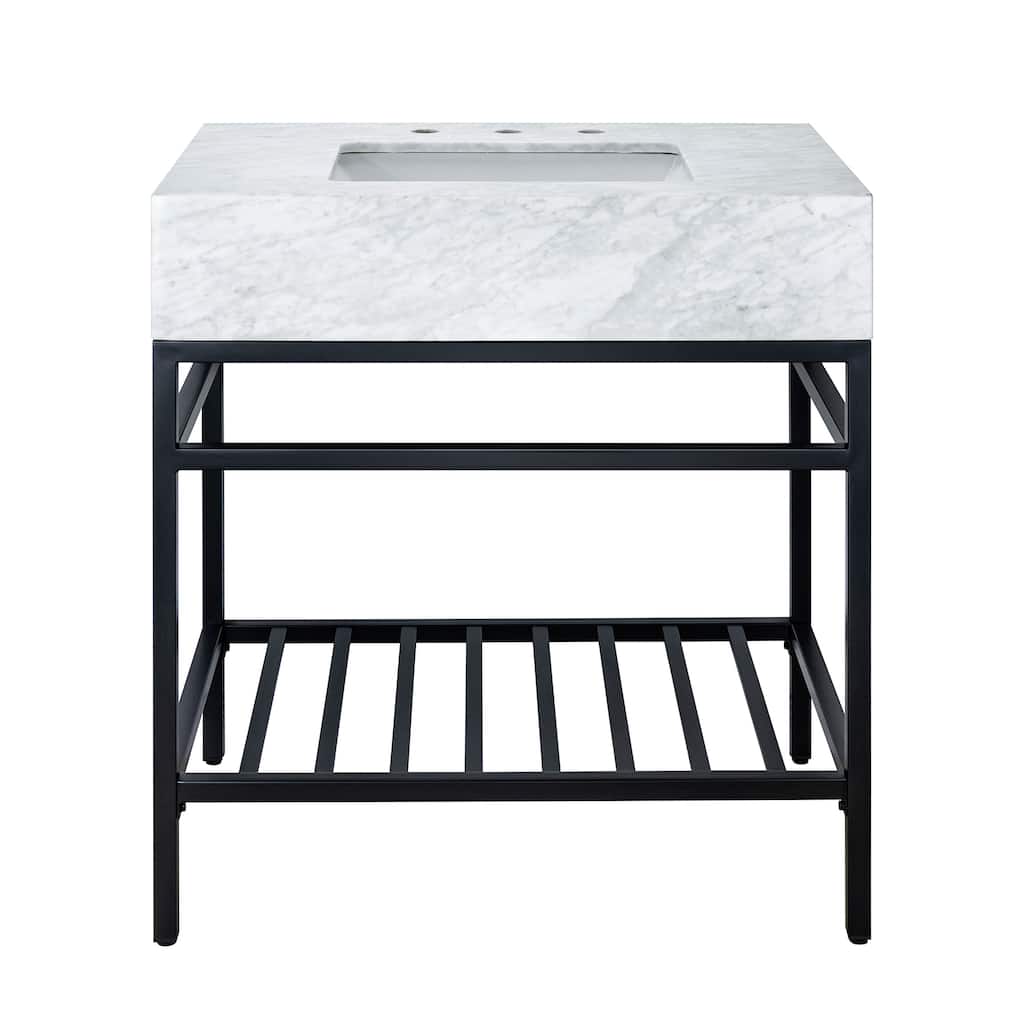TEHOME Hussin 30'' Free-standing Single Bathroom Vanity with Carrara Marble Vanity Top - 30" x 20"