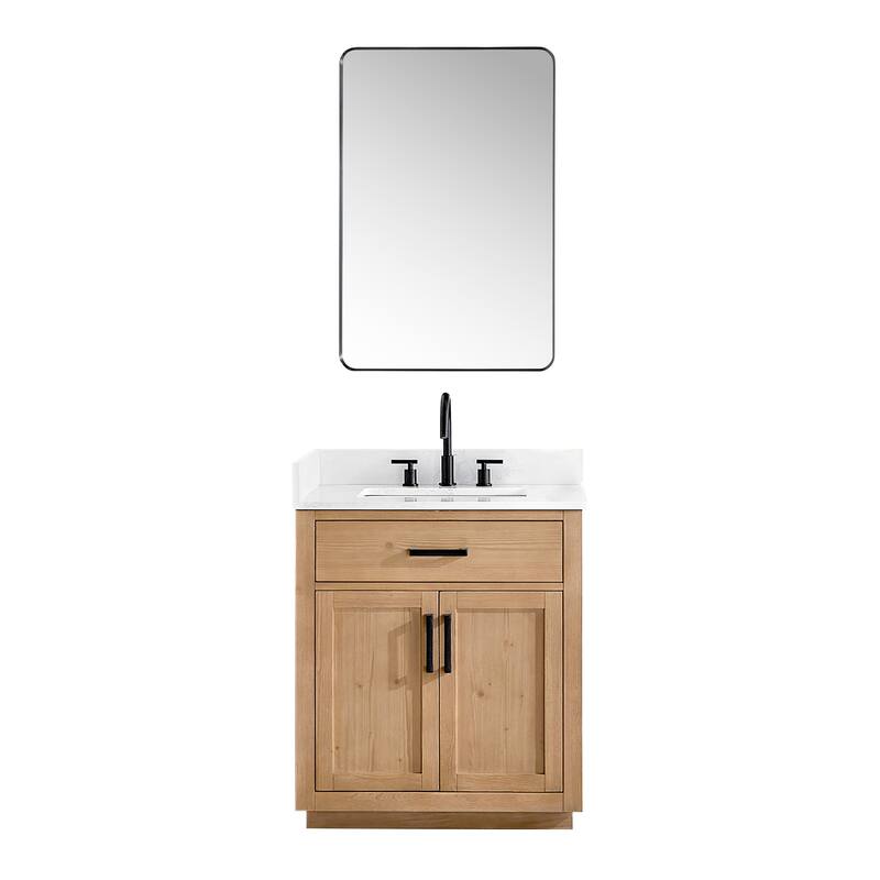 Altair Gavino Bath Vanity with Grain White Composite Stone Top and Mirror