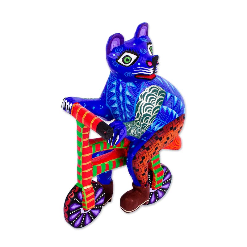 Novica Handmade Bicycle Cat Wool Alebrije Sculpture