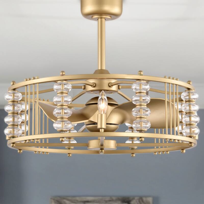 Randy 28 Inch Modern Matte Gold Clear Glass Fandelier with Remote