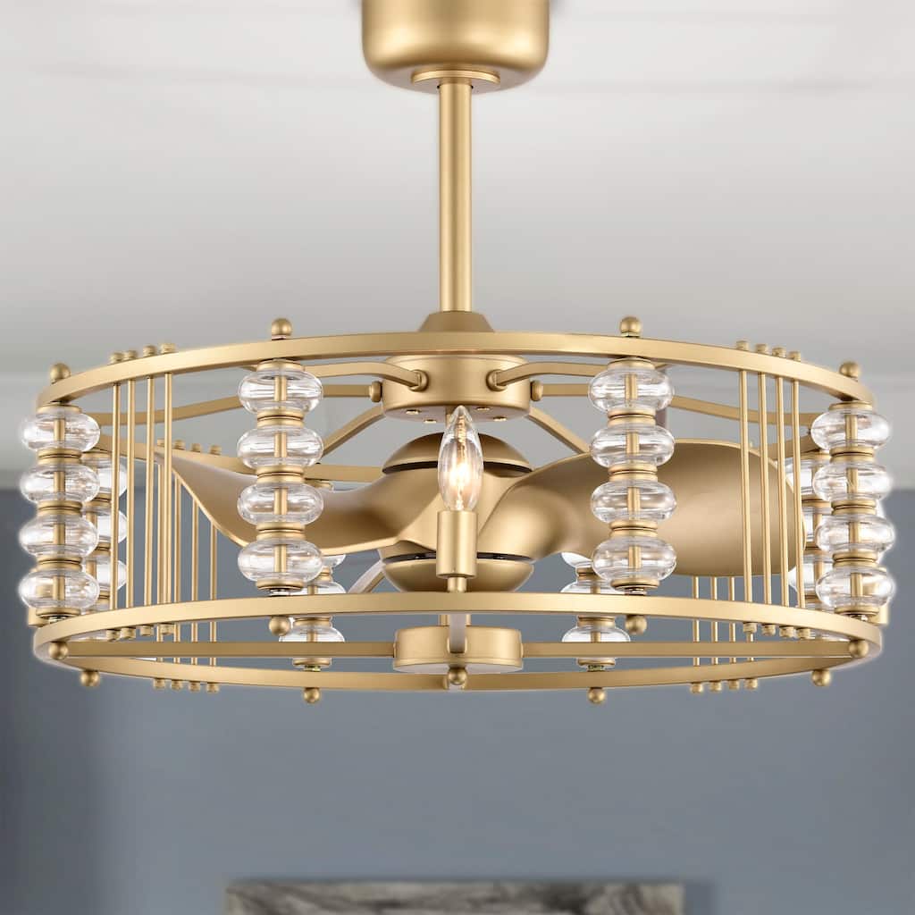 Randy 28 Inch Modern Matte Gold Clear Glass Fandelier with Remote