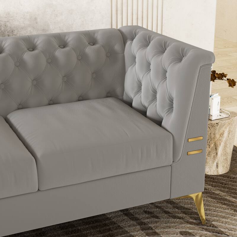 82'' Modern Velvet 3-Seater Couch with Tufted Design and Gold Metal Legs