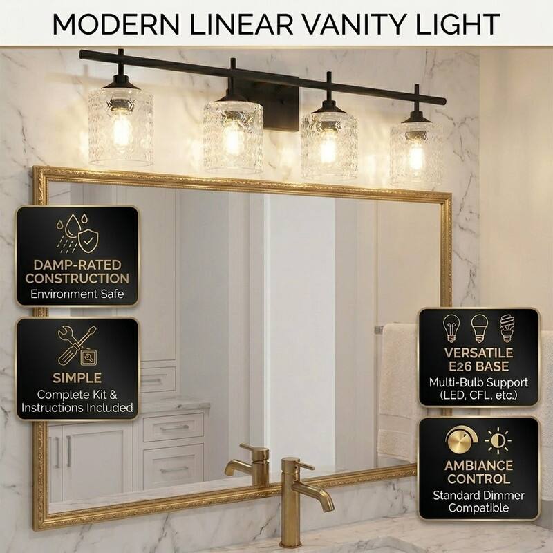 Acroma 4-light Modern Dimmable Bathroom Vanity Light with Art Glass