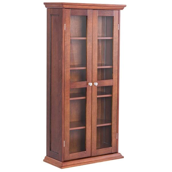 Shop Costway 44 5 Wood Media Storage Cabinet Cd Dvd Shelves