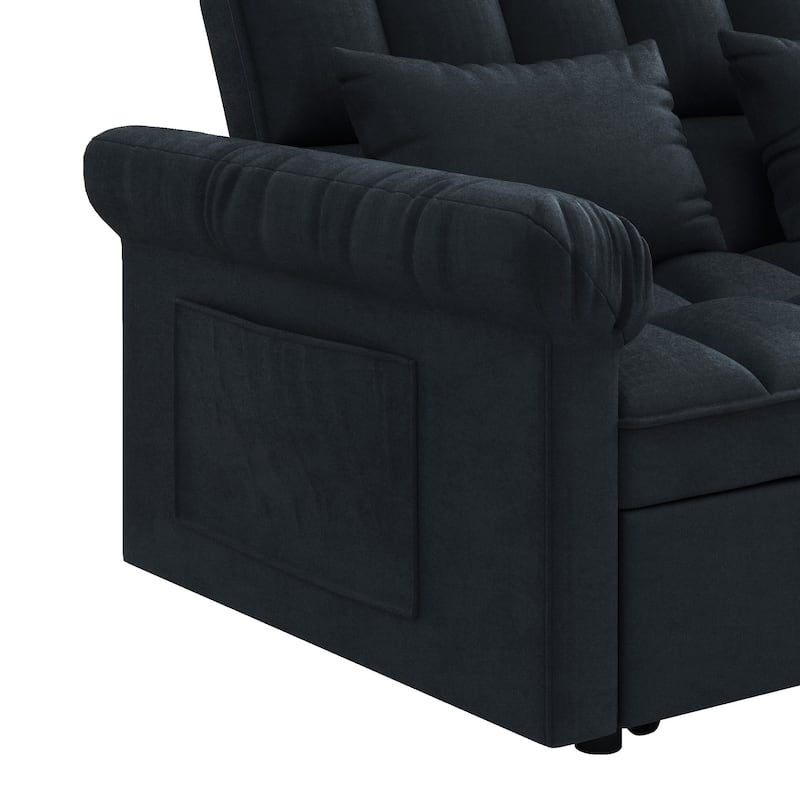 3 in 1 Convertible Sleeper Sofa Bed, Futon Couches with Pillows and Side Pocket, Small Loveseat with Adjustable Backrest