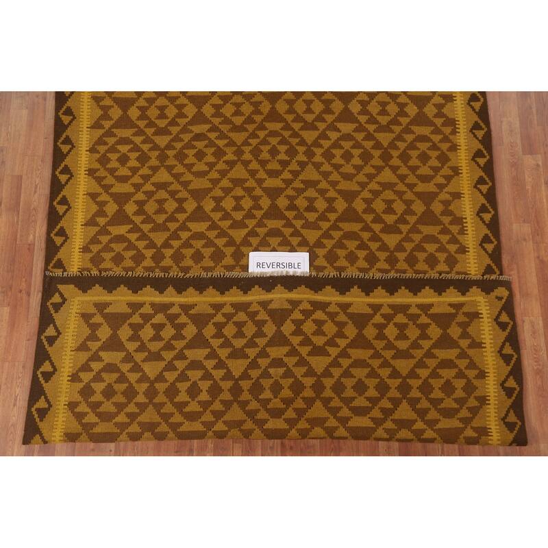 Hand Woven Oriental 100% Wool Carpet Southwestern Geometric Yellow & Gold Kilim Area Rug - 9' 10'' X 6' 10''