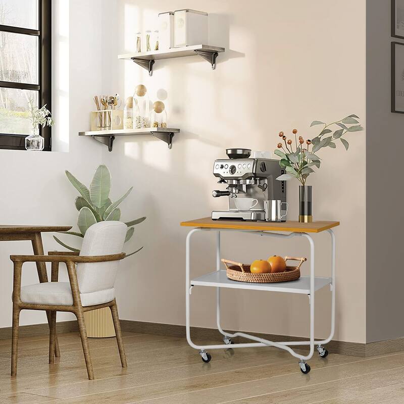 Gymax 2-Tier Folding Rolling Cart Kitchen Utility Cart Tool-Free