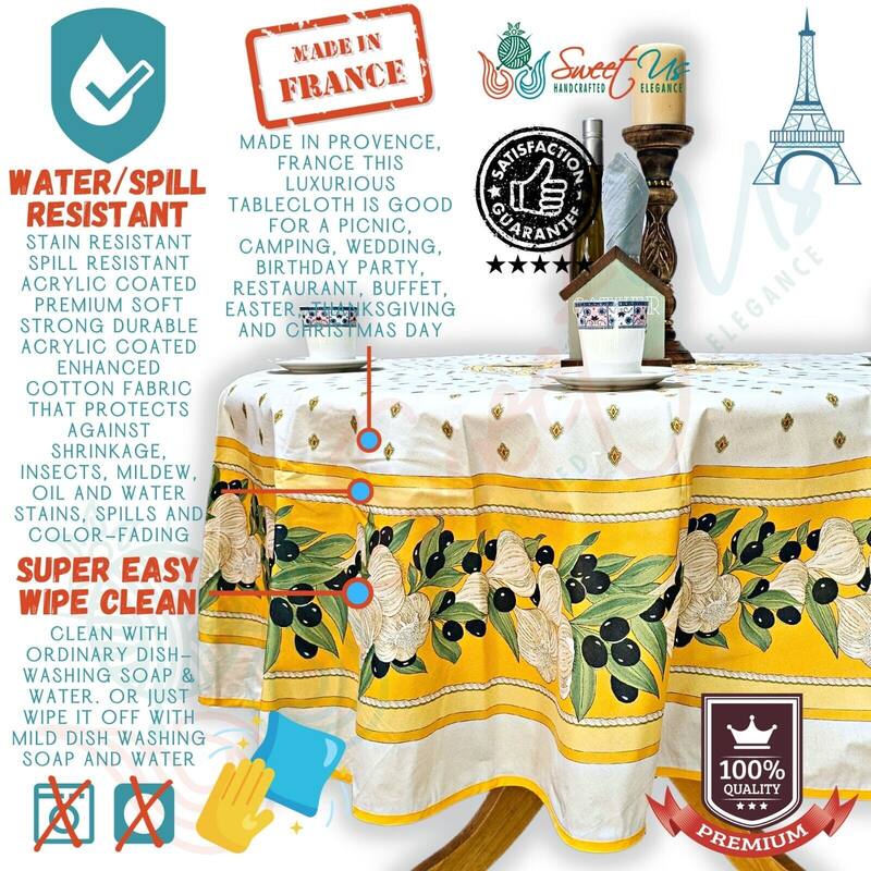 Wipeable Stain Resistant French Acrylic Coated Tablecloth Collection