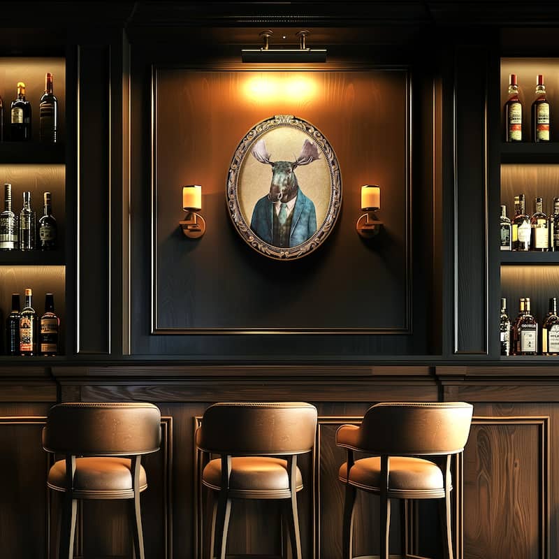 American Art Decor Down to Business Moose Ornate Oval Framed Bar Wall Decor - 16.12" H x 13.12" L x 0.75" D