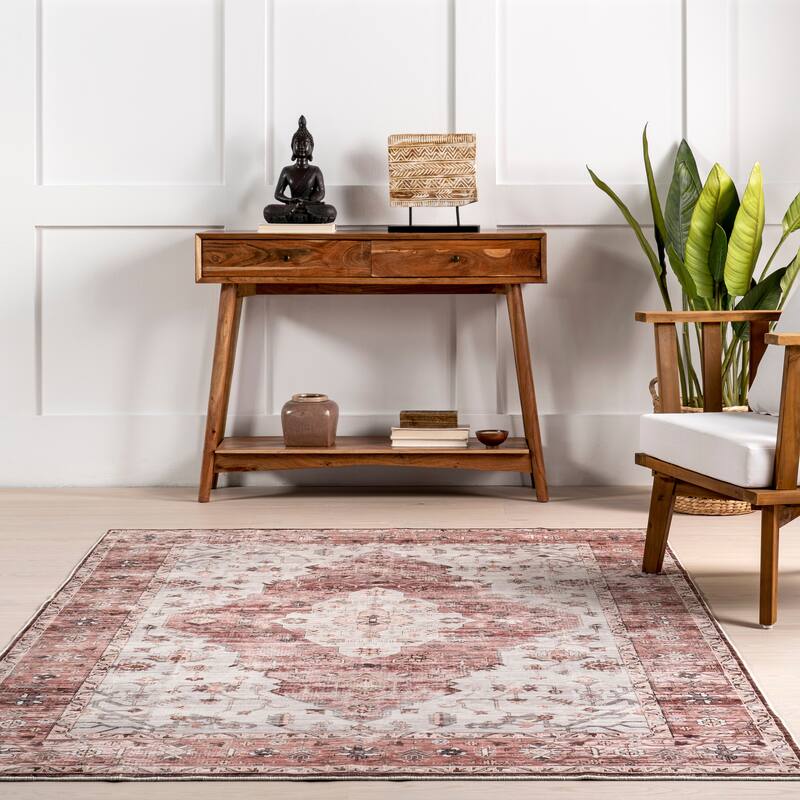 Nuloom April SpinClean Traditional Medallion Machine Washable Area Rug