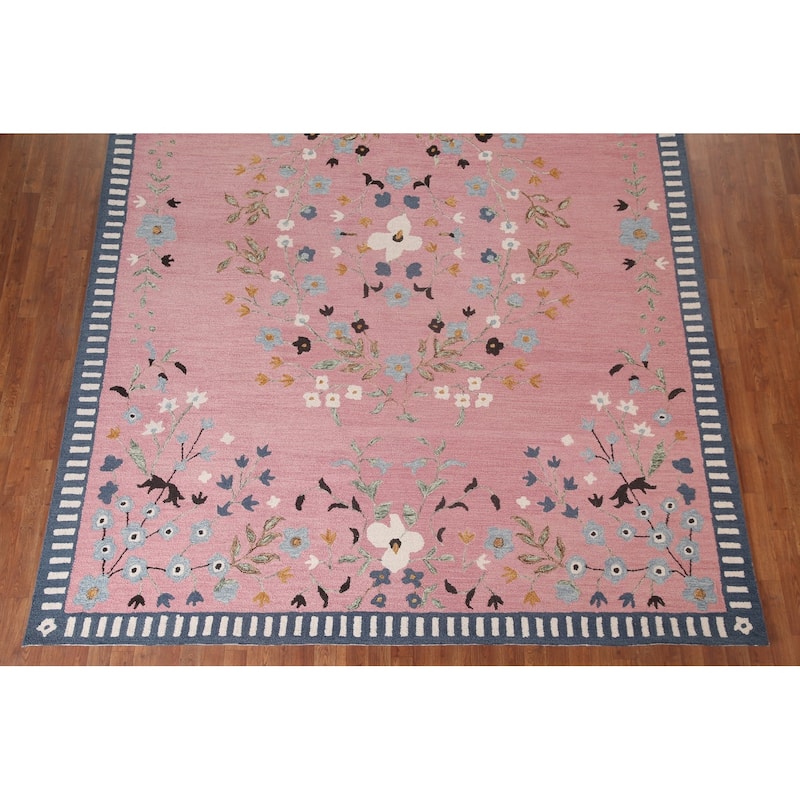 Hand-Tufted Floral Aubusson Indian Rug Traditional Oriental Carpet
