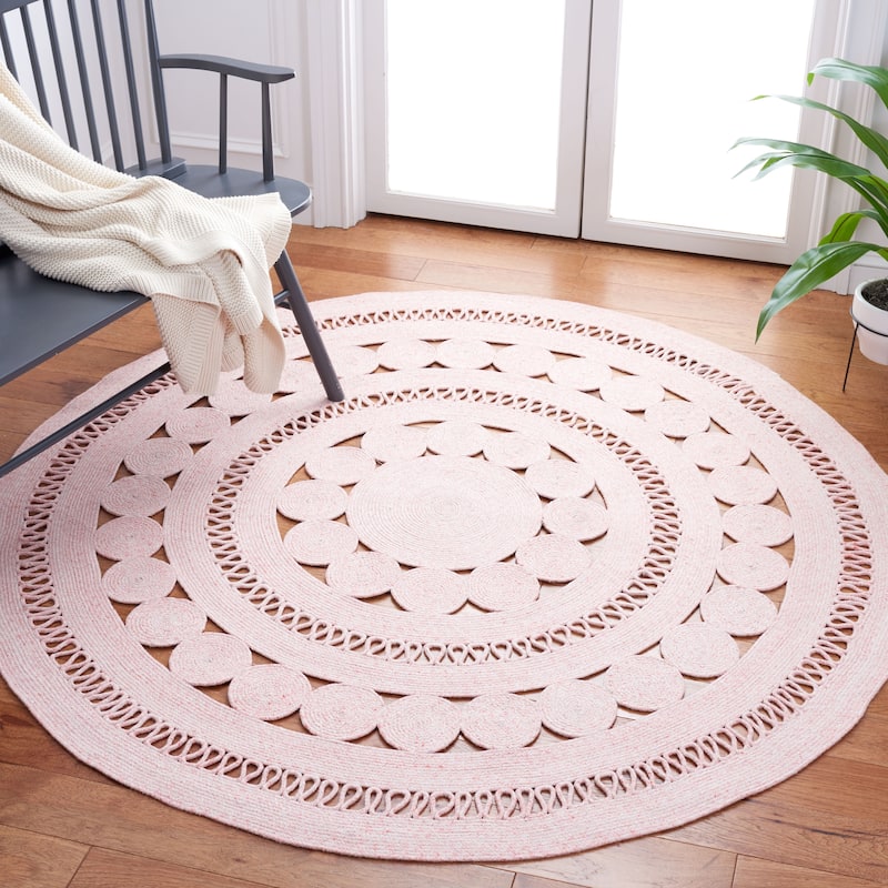 SAFAVIEH Handmade Cape Cod Nadjia Farmhouse Polyester Rug - 7' Round - Pink