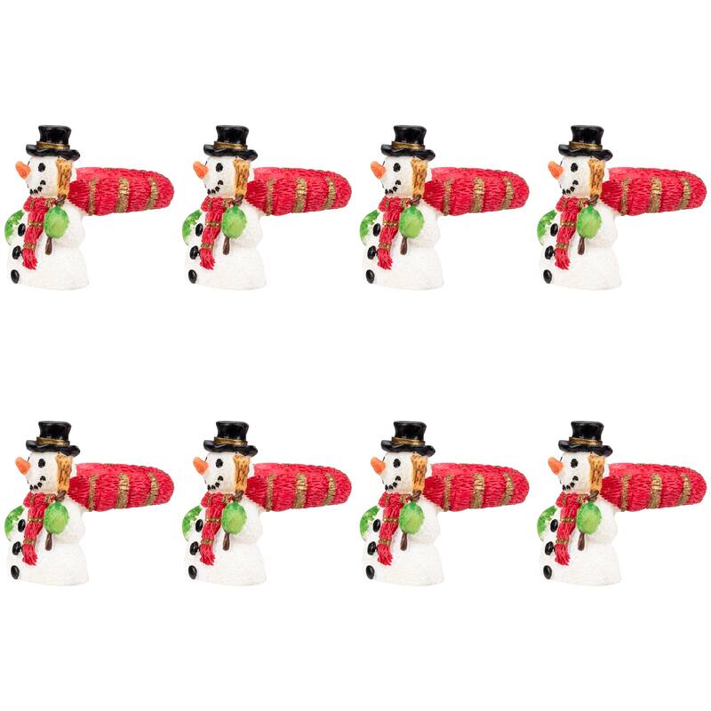 Smiley Snowman with Top Hat Christmas Taper Candle Rings - 1.5" - Set of 8