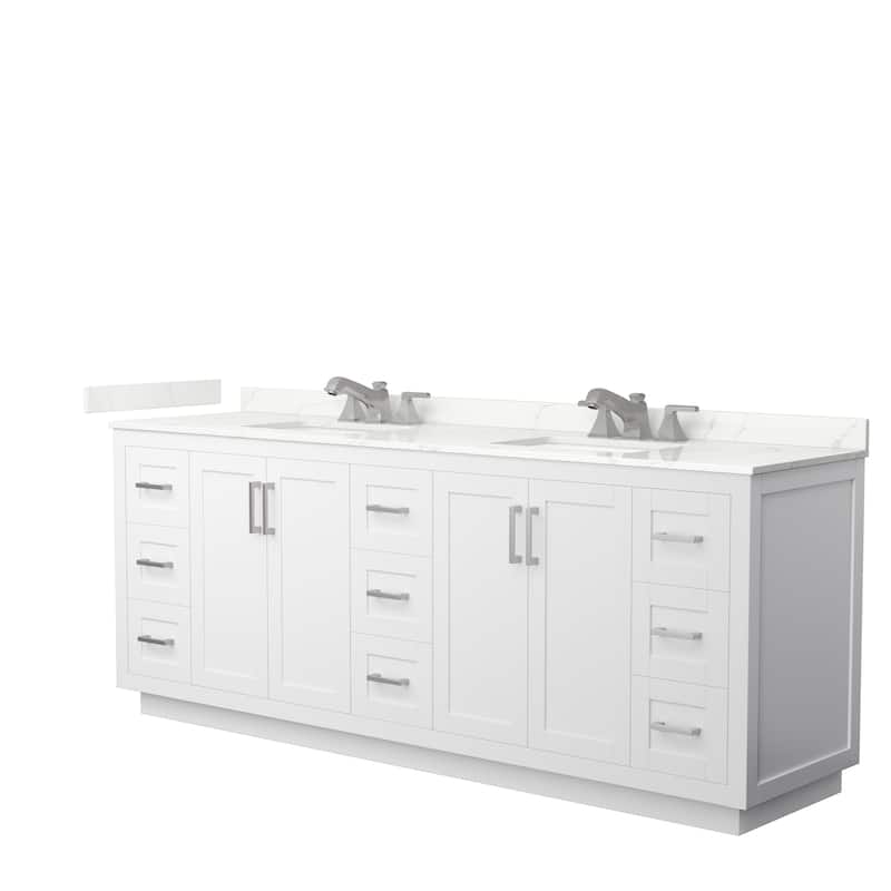 Miranda 84-inch Double Vanity, Quartz Top - White, Nickel Trim, Giotto Quartz Top