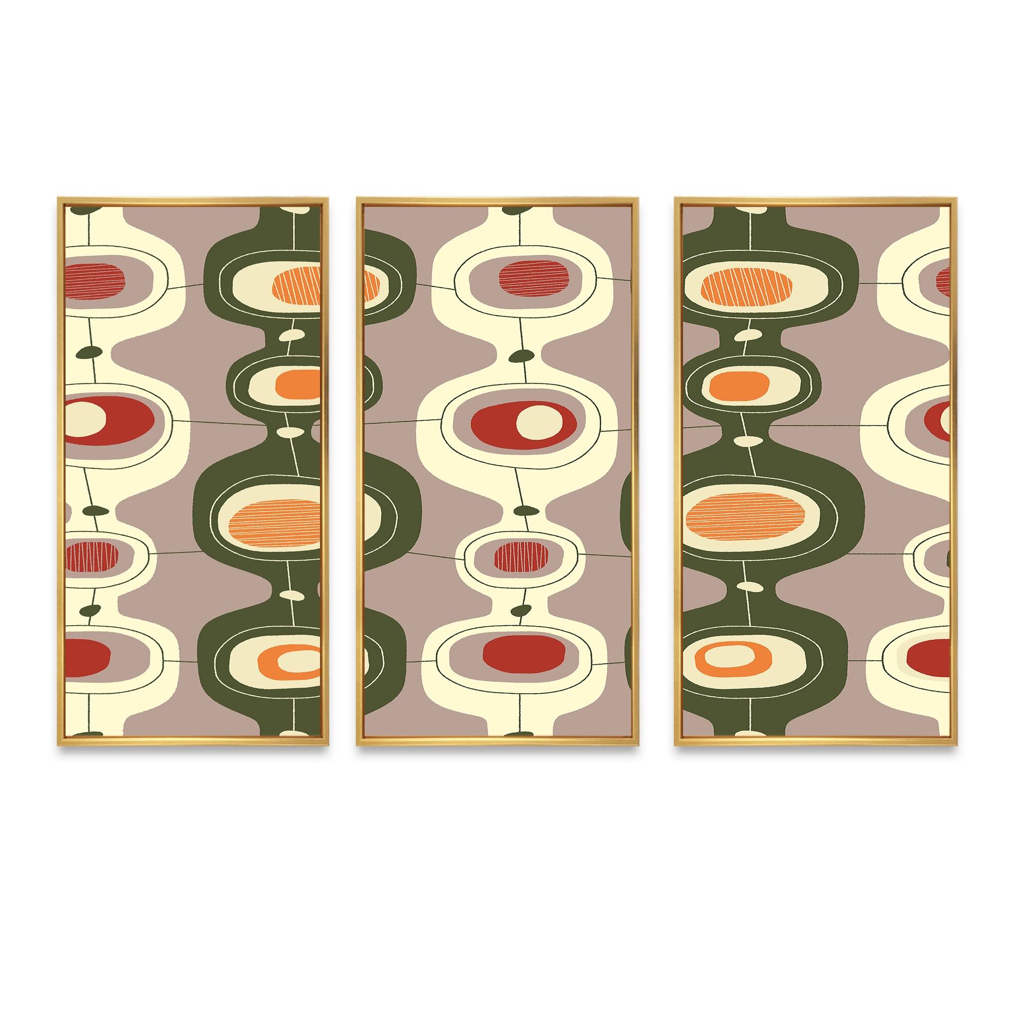 Designart "Retro Abstract Design X" MidCentury Modern Framed Canvas Wall Art Print Set of 3 4