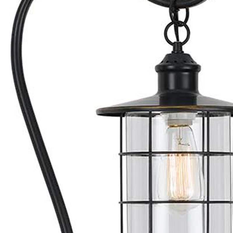 HomeRoots 60" Antiqued Bronze Lantern Style Floor Lamp With Glass and Metal Shade - 13.5