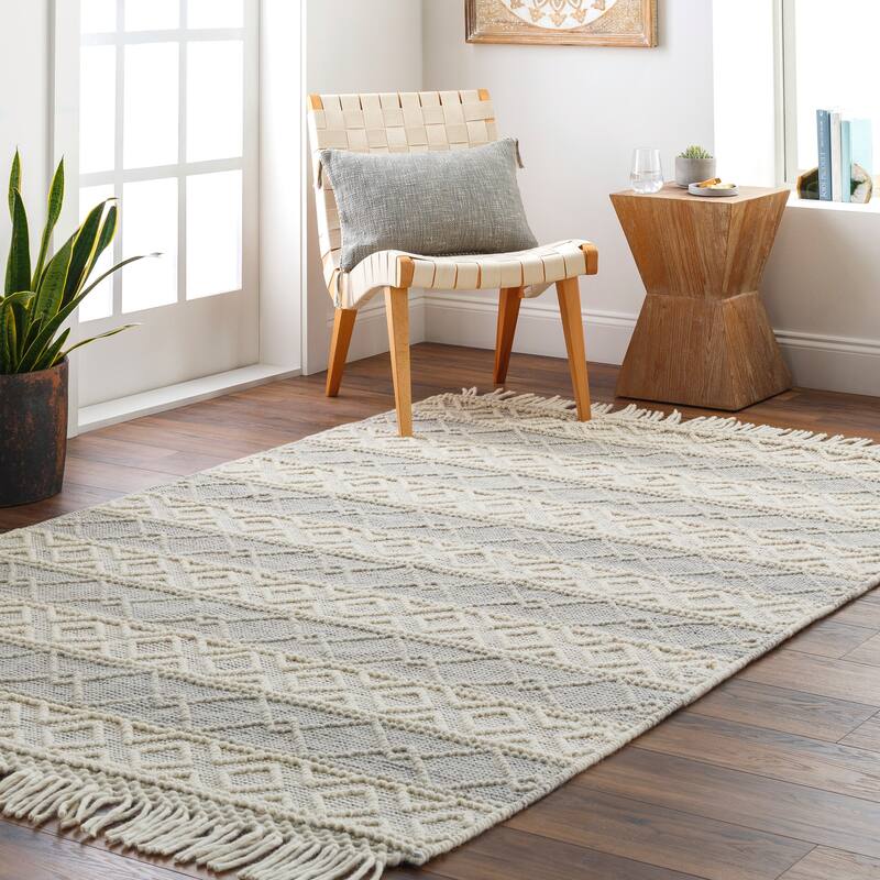 Livabliss Kohath Bohemian Stripe Wool & Jute Area Rug - 2'3" x 3'9" - Beige/Grey