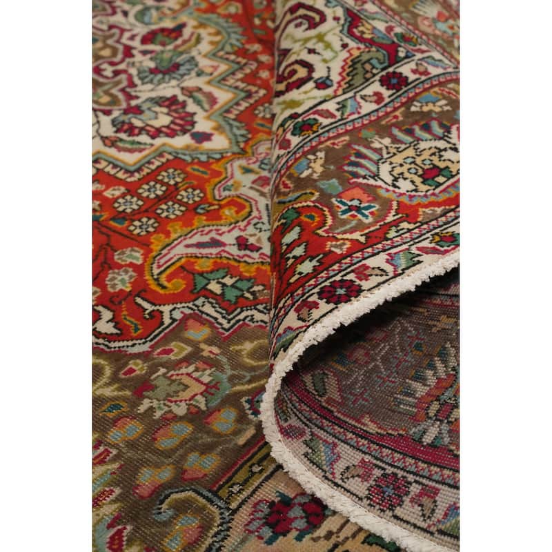 Hand Knotted Oriental 100% Wool Carpet Traditional Floral Oranges & Rust Tabriz Area Rug - 9' 5'' X 6' 5''