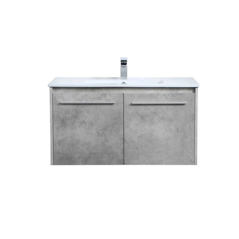 Elegant Lighting VF44036 Rasina 36" Wall Mounted Single Basin Vanity - Concrete Grey - Steel Finish