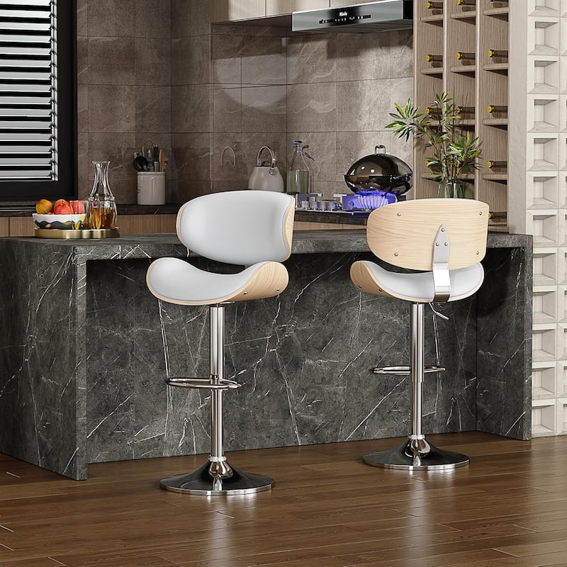 Bar Stools Adjustable Height Swivel Faux Leather Armless Barstools