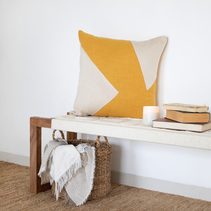 HomeRoots 20" X 20" Yellow And Ivory 100% Cotton Abstract Zippered Pillow