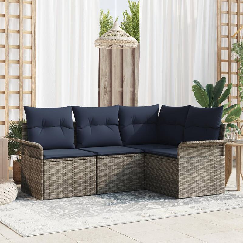 vidaXL 4/5-Seater Garden Sofa with Cushions Black/Brown/Grey Poly Rattan - 52.2 x 73.8 x 27.2 - Gray without table