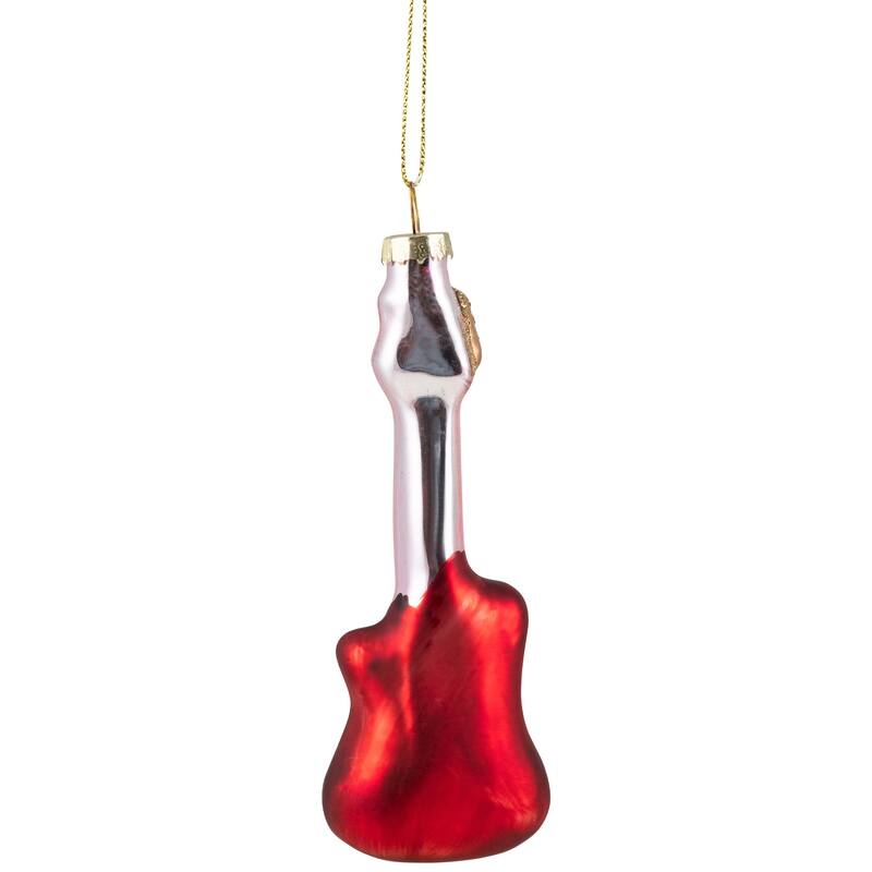 Glittered Bass Guitar Glass Christmas Ornament - 5.25" - Red and Gold