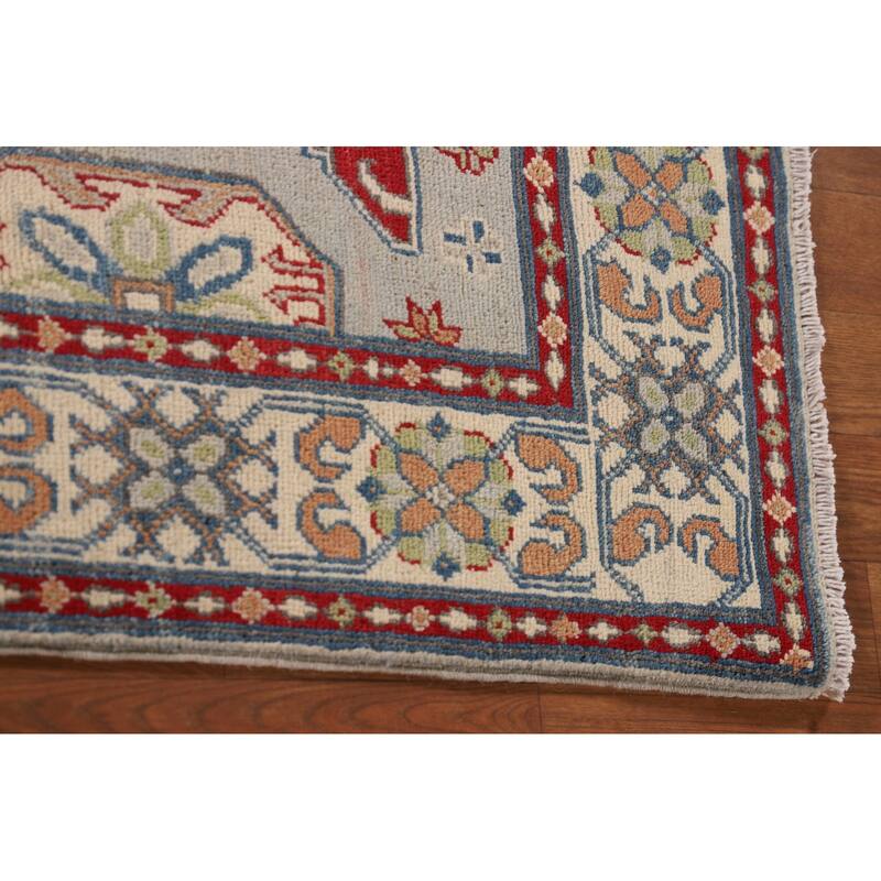 Grey Kazak Oriental Accent Rug Handmade Wool Carpet - 3'1"x 4'10"