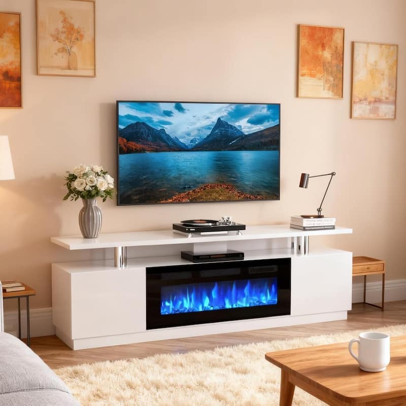 59 inch TV Stand & 24 inch 3 Sided Glass Electric Fireplace