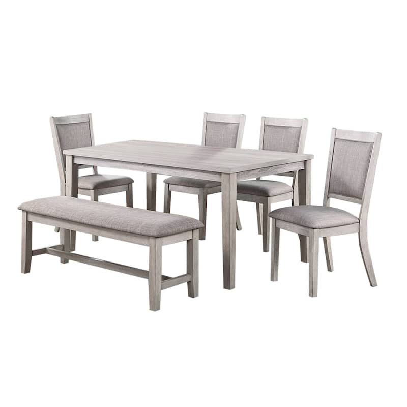 6 Piece Wooden Dining Set with Fabric Upholstered Chairs - Rustic Gray