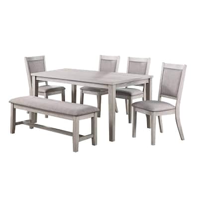 6 Piece Wooden Dining Set with Fabric Upholstered Chairs