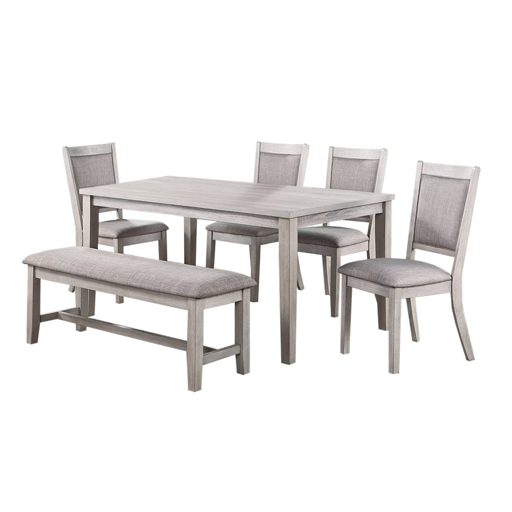 6 Piece Wooden Dining Set with Fabric Upholstered Chairs