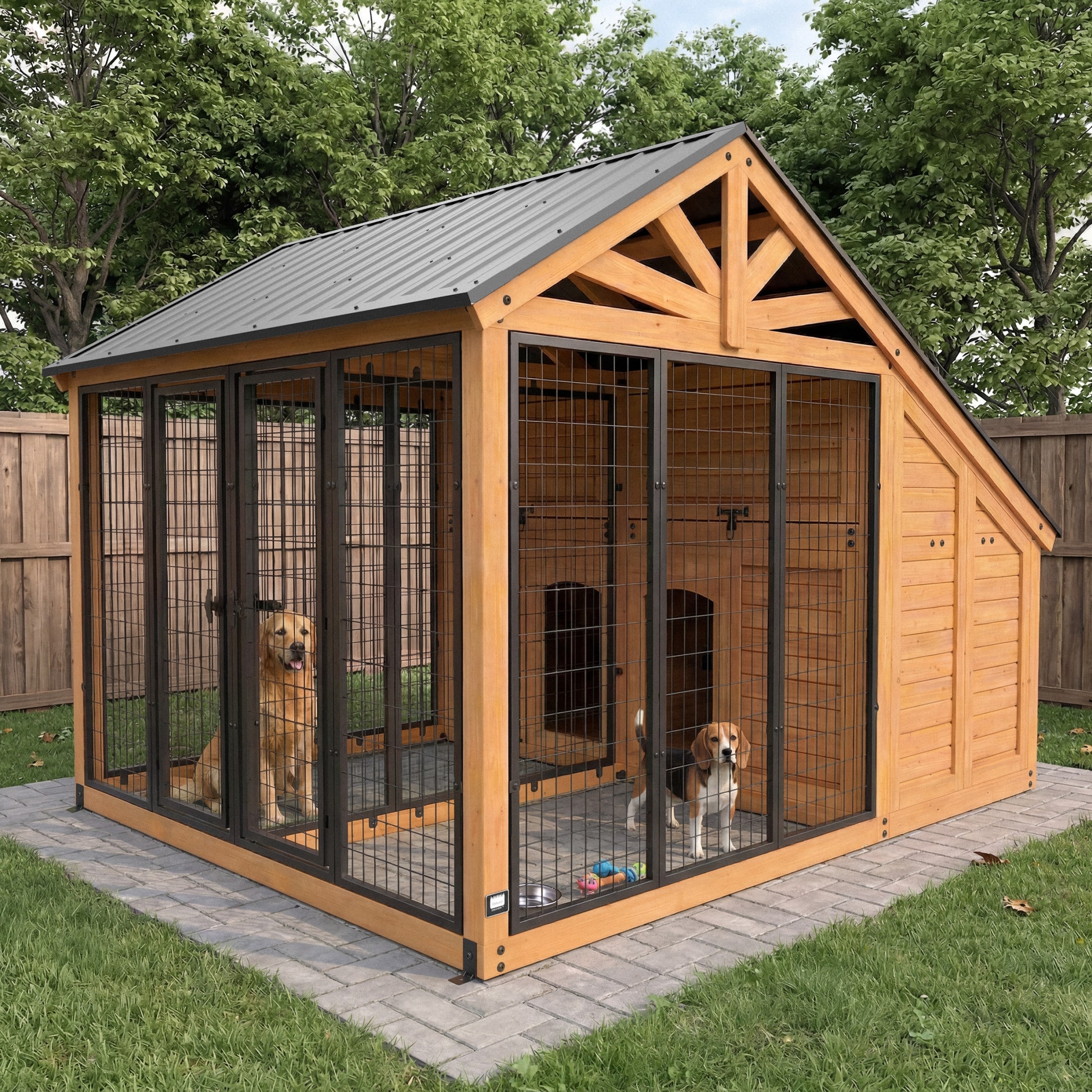 Backyard Discovery 9'x7' Cedar Animal Enclosure XL, Two Houses, Run