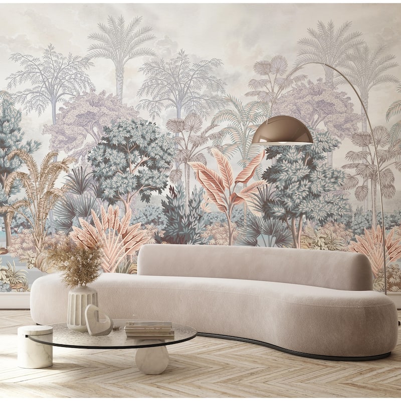 Pastel Tropical Forest Wallpaper Mural Purple Pink Foliage