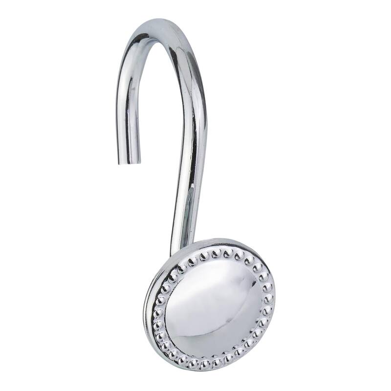 12 Piece Set - Chrome Button Heavy Duty Shower Curtain Hooks Rings Rustproof Metal