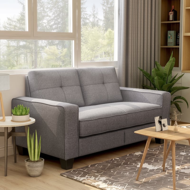 Lowery Modern Grey Fabric Upholstered Track Arms Tufted Back Loveseat by Furniture of America