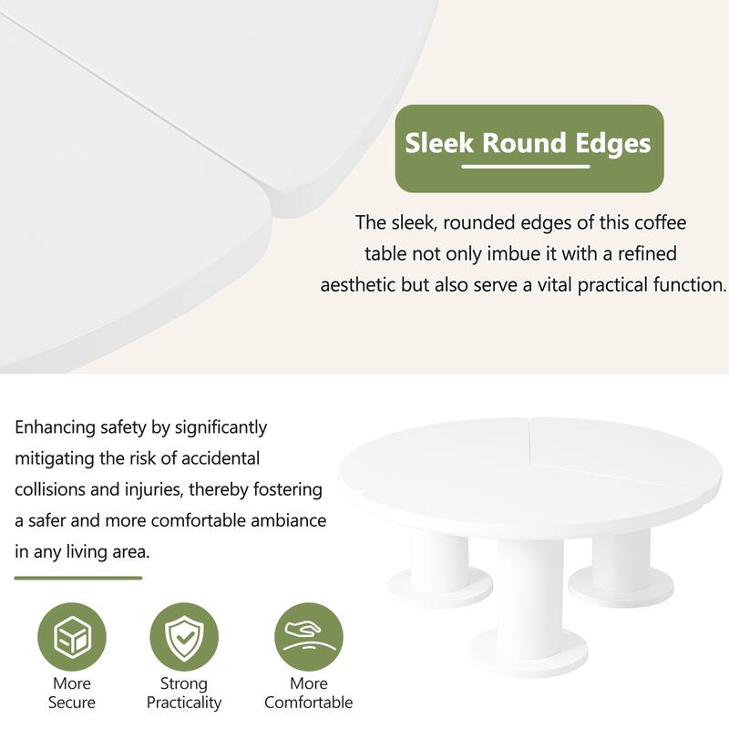 39.4" Round Coffee Table, Petal-Shaped Center Table with 3 Thick Legs, Wood Medium End Table for Living Room