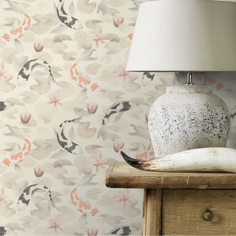 Advantage Nobu Beige Koi Fish Wallpaper - 20.9in x 396in x 0.025in - 20.9in x 396in x 0.025in