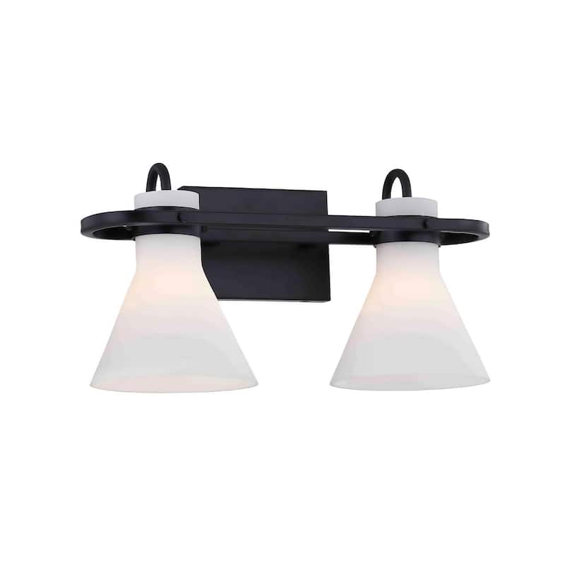 Justice Design Group Ludlow 2-Light Bath Bar - Opal Glass - Matte Black Finish - Matte Black