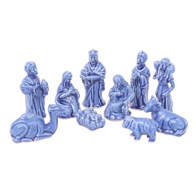Novica Handmade Holy Night In Blue Celadon Ceramic Nativity Scene (10 Pieces)