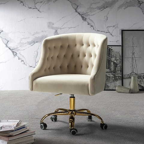 HULALA HOME Modern Velvet Tufted Office Chair with Gold Metal Base