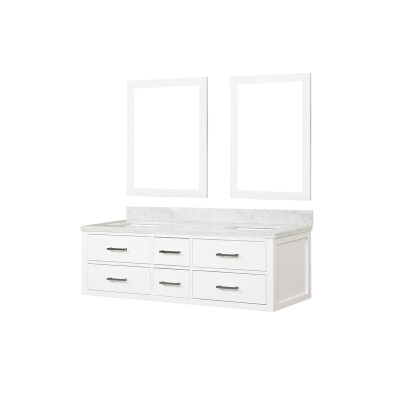 Lexora Castor Double Bath Vanity, Carrara Marble Top, and Mirrors