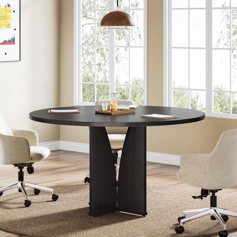 39" Round Conference Table for 4 Modern Wooden Meeting Table with Sturdy Base for Office/Training/Negotiation/Conference Room