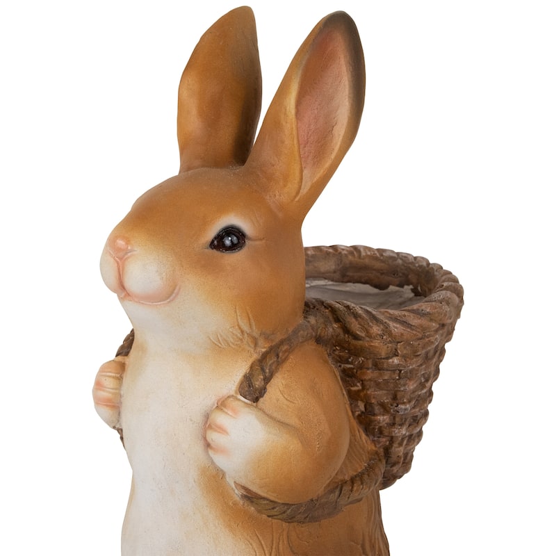 Standing Bunny Carrying a Basket Outdoor Garden Statue - 16.75"