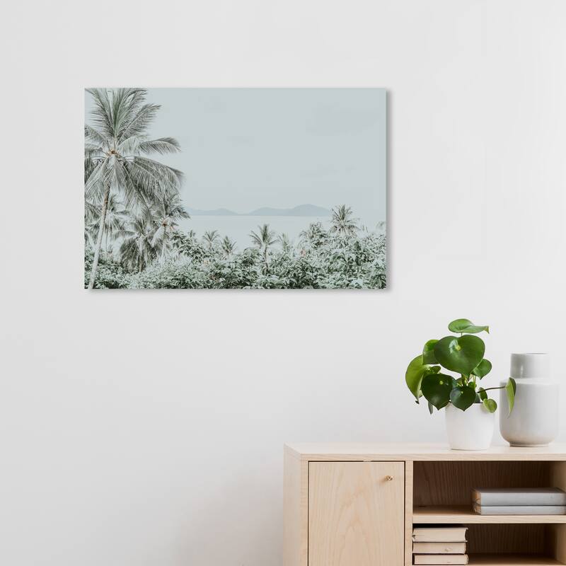 Wynwood Studio Canvas Floral and Botanical Silver Grey Paradise Blue and Light Blue Tropical Wall Art Canvas Print - 20 x 30