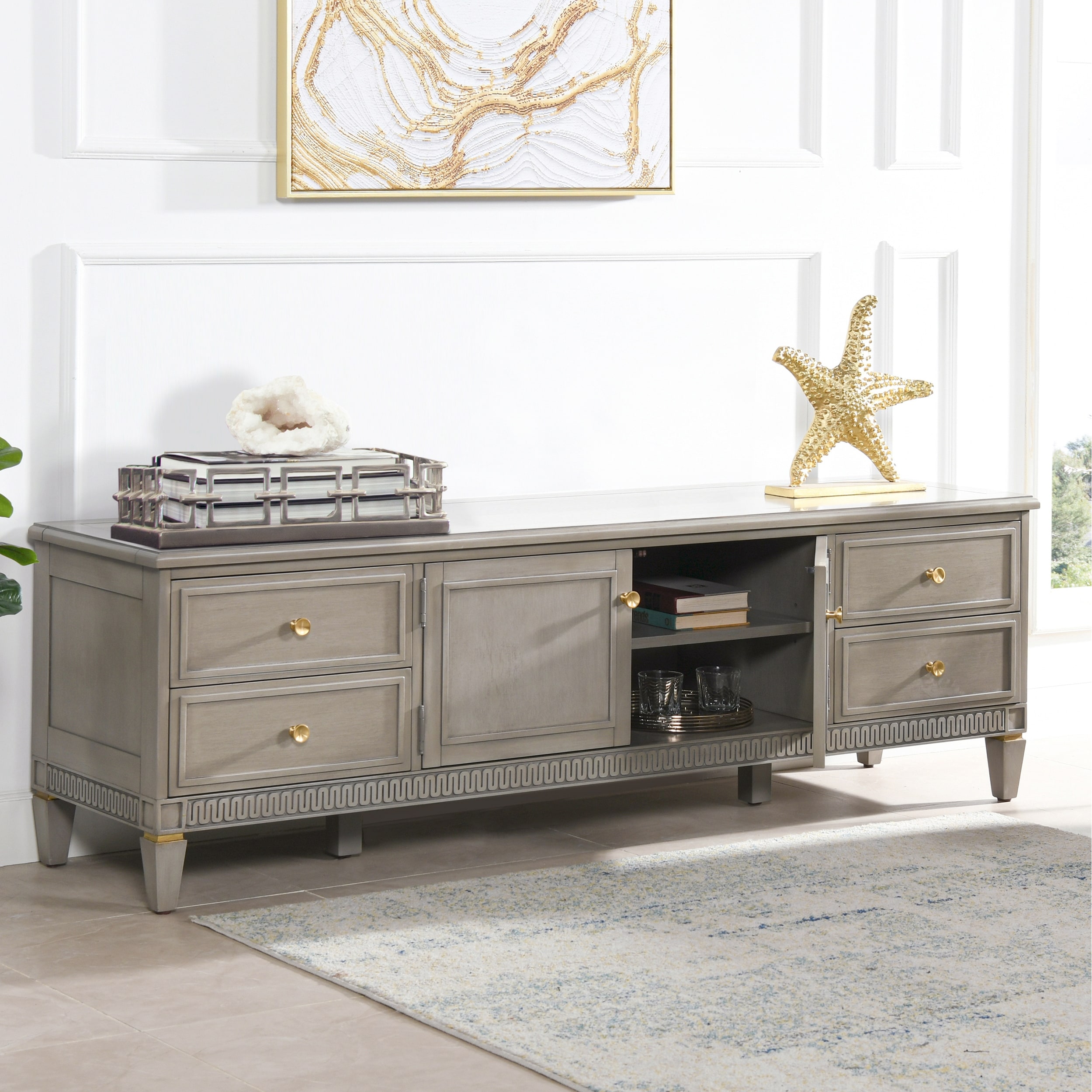 Jennifer Taylor Home Dauphin 71″ TV Stand Storage Console Table